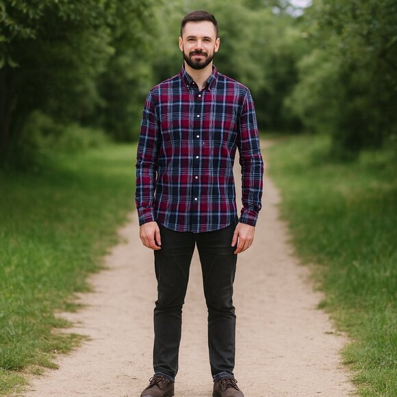 NWT Haggar Long Sleeve Button Stretch Men XXL Western Shirt Plaid Blue Dress Y2K - Picture 1 of 12